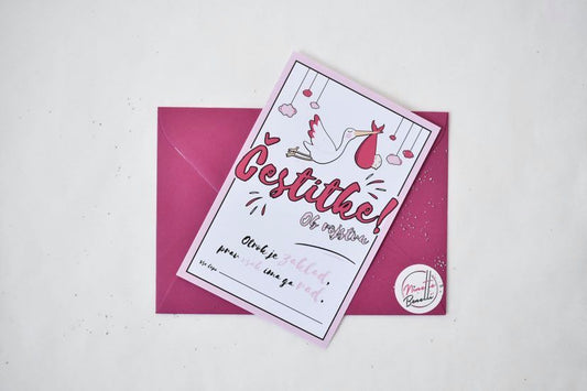 ČESTITKA OB ROJSTVU - roza