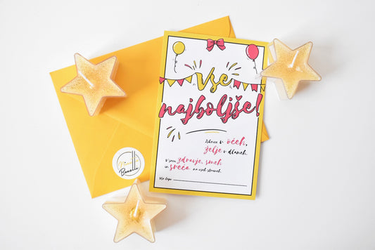 VOŠČILNICA ZA ROJSTNI DAN – rumena